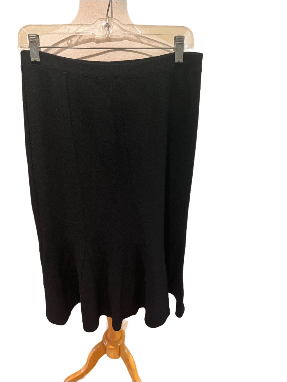 NEW EILEEN FISHER BLACK WOOL STRETCH JERSEY KNIT FULL SWINGY BOOT LEGTH SKIRT PS